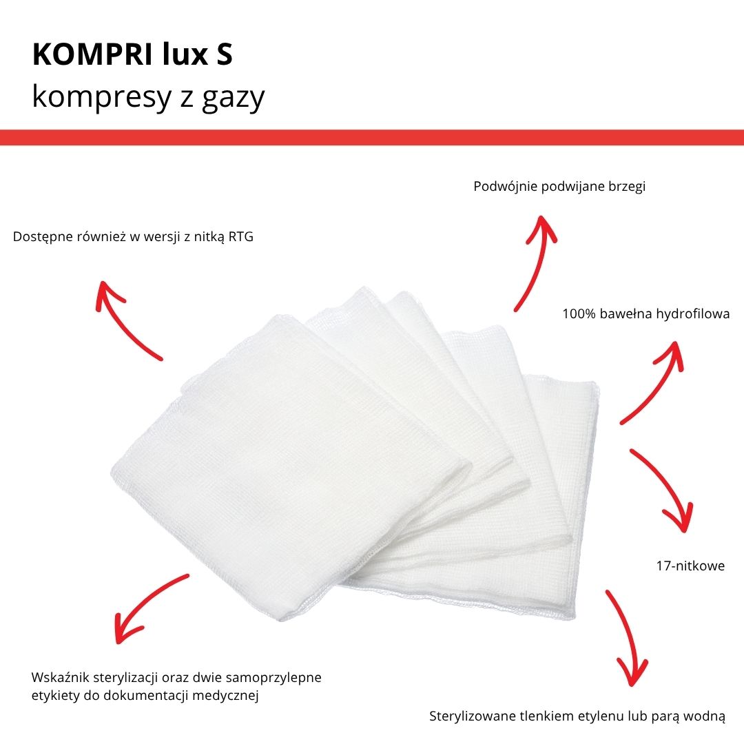 kompresy gazowe kompri lux s, kompresy gazowe, kompresy, kompres jałowy